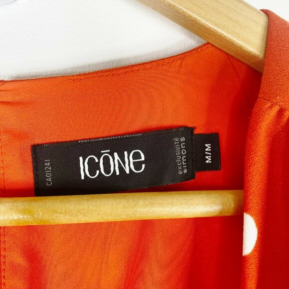 Icone Simons Jumpsuit Womens Size Medium Red Polka Dot Ruffle Sleeve Wide Leg - Picture 3 of 5